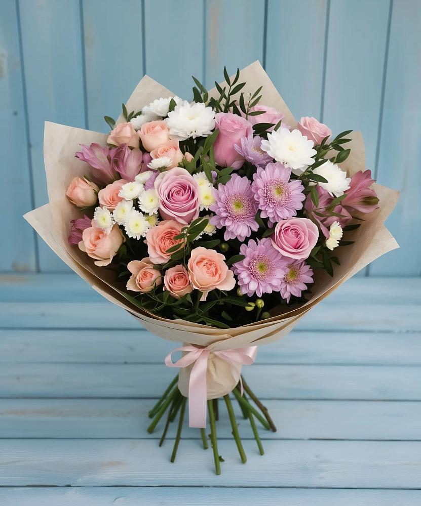 Букет цветов из: Хризантемы, Розы и Альстромерии в Порхове