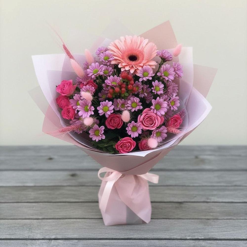 Букет цветов из: Розы, Герберы и Хризантемы в Порхове