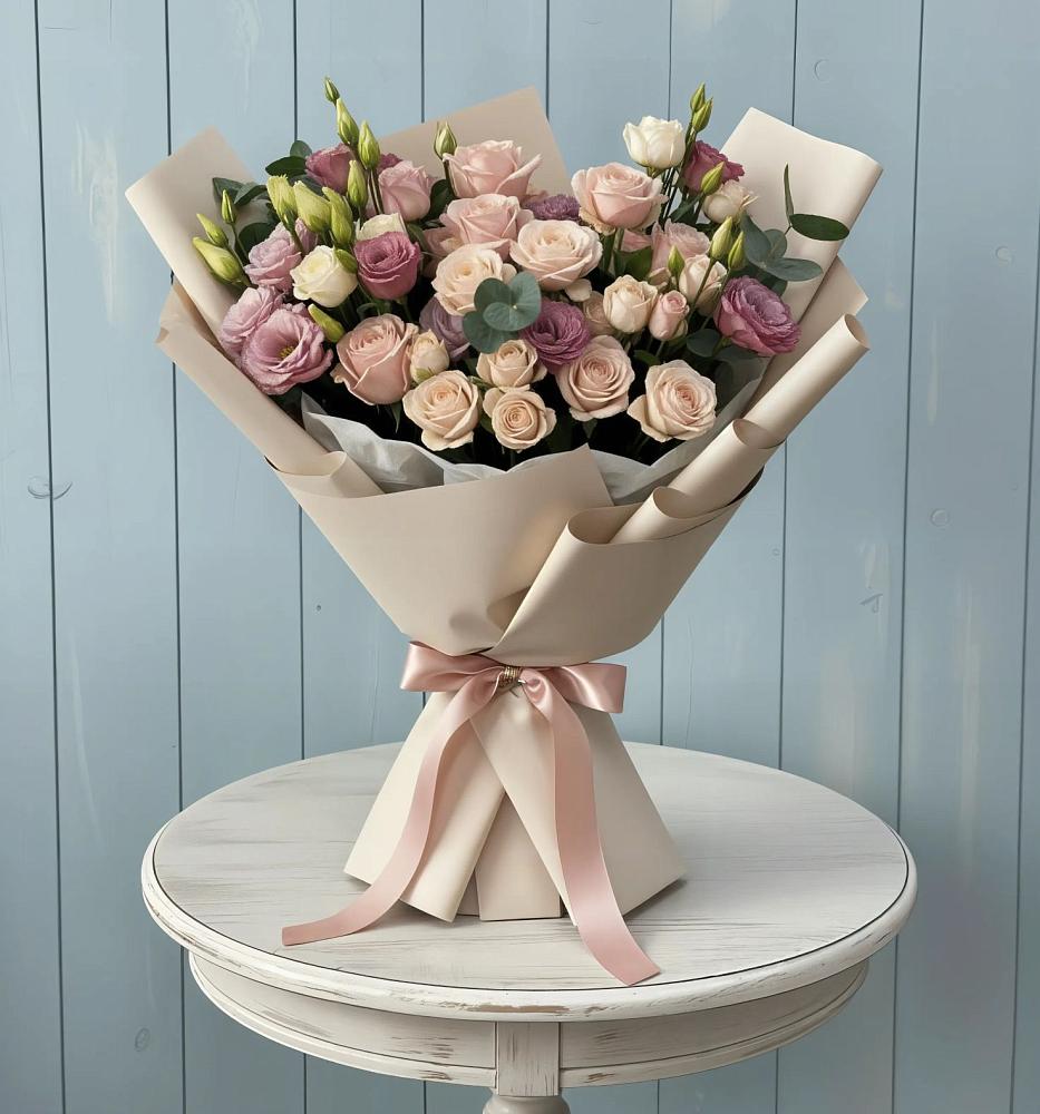 Букет цветов из: Розы и Лизиантусы в Порхове